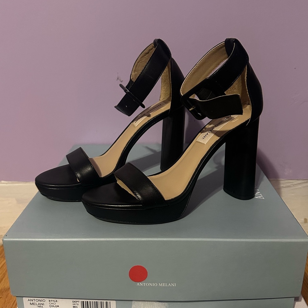 Antonio Melani Black Block Heel Sandals